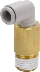 SMC PNEUMATICS - 10mm Outside Diam, 1/4 BSPT, Brass/Polybutylene Push-to-Connect Tube Extended Male Elbow - 145 Max psi - Exact Tool & Supply
