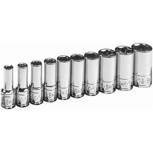 SK - 1/4" Drive Semi-Deep Socket Set - 3/16 to 9/16", Inch Measurement Standard - Exact Tool & Supply