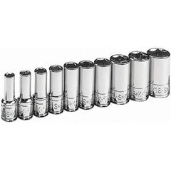 SK - 1/4" Drive Semi-Deep Socket Set - 3/16 to 9/16", Inch Measurement Standard - Exact Tool & Supply