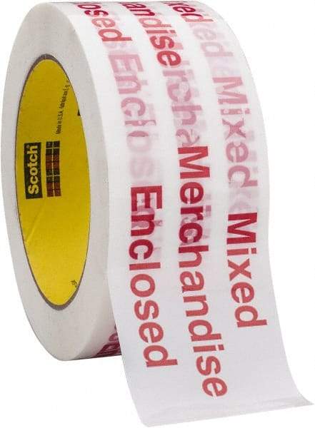 3M - 2" x 110 Yd Red & White Rubber Adhesive Packaging Tape - Polypropylene Film Backing, 1.9 mil Thick, 35 Lb Tensile Strength, Series 3775 - Exact Tool & Supply
