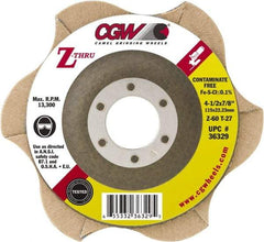 Camel Grinding Wheels - 40 Grit, 4-1/2" Disc Diam, 5/8-11 Center Hole, Type 27 Zirconia Alumina Flap Disc - 13,300 Max RPM, Poly Cotton Backing, Arbor Attaching System, Coated - Exact Tool & Supply