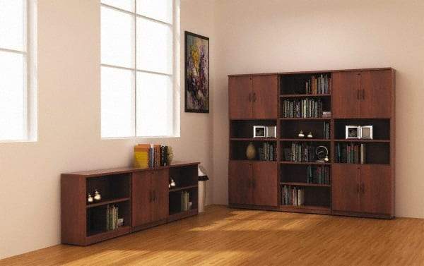 ALERA - 6 Shelf, 80-3/8" High x 31-3/4" Wide Bookcase - 14" Deep, Woodgrain Laminate, Medium Cherry - Exact Tool & Supply
