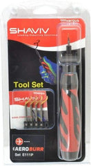 Shaviv - 7 Piece Hand Deburring Tool Set - E Blade Holder, E111P Blades, For Straight Edge, Hole Edge, Hole Inner Surface, Flat Surface - Exact Tool & Supply