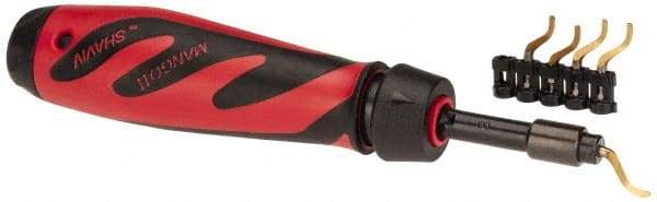 Shaviv - 7 Piece Hand Deburring Tool Set - B Blade Holder, B11P Blades, For Straight Edge, Hole Edge, Hole Inner Surface, Flat Surface, Slot/Keyway - Exact Tool & Supply