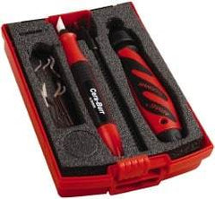 Shaviv - 11 Piece High Speed Steel Blade Hand Deburring Tool Set - B, E Blade Holder, B10, B11, B25;E111, E250, E400, E707 Blades, For Straight Edge, Hole Edge, Hole Inner Surface, Flat Surface - Exact Tool & Supply