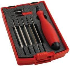 Shaviv - 8 Piece High Speed Steel, Diamond Coated Blade Hand Deburring Tool Set - E100S, E400 Blades, For Straight Edge, Hole Edge, Hole Inner Surface, Flat Surface - Exact Tool & Supply