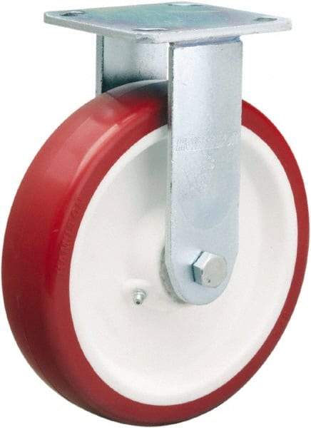 Hamilton - 8" Diam x 2" Wide x 9-1/2" OAH Top Plate Mount Rigid Caster - Polyurethane Mold on Polypropylene, 900 Lb Capacity, Straight Roller Bearing, 4 x 4-1/2" Plate - Exact Tool & Supply