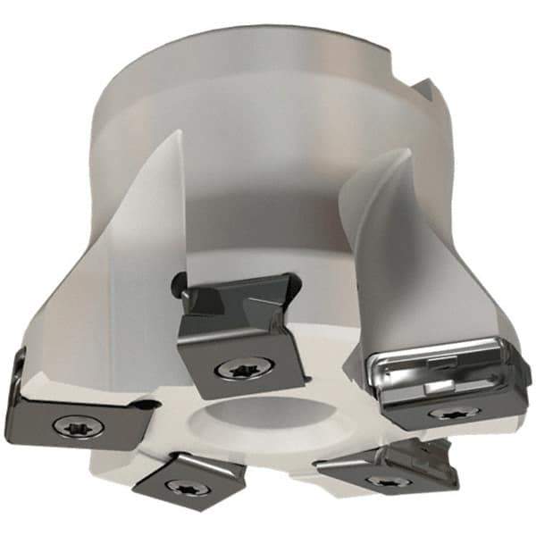 Iscar - 5 Inserts, 2-1/2" Cut Diam, 1" Arbor Diam, 0.118" Max Depth of Cut, Indexable Square-Shoulder Face Mill - 0/90° Lead Angle, 1-3/4" High, HTP LNHT 1606 Insert Compatibility, Through Coolant, Series TangPlunge - Exact Tool & Supply