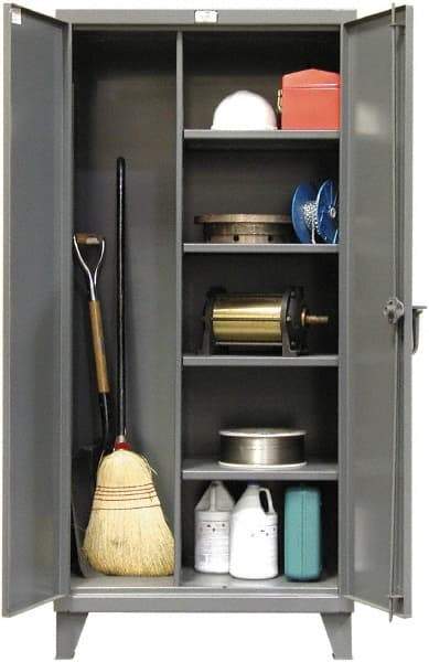 Strong Hold - 4 Shelf Combination Storage Cabinet - Steel, 36" Wide x 24" Deep x 72" High, Dark Gray - Exact Tool & Supply