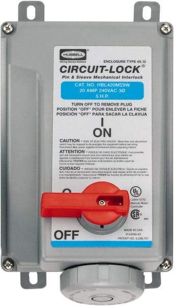 Hubbell Wiring Device-Kellems - 3 Phase, 250 VAC, 20 Amp, 5 hp, 4 Pin Configuration, Interlock Receptacle - 3 Poles, Watertight, IEC 60309, Blue - Exact Tool & Supply