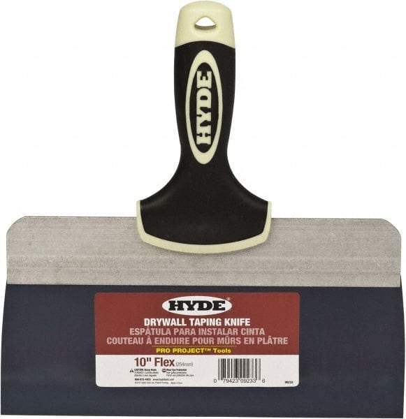 Hyde Tools - 10" Wide Spring Blade Tempered Steel Taping Knife - Flexible, Soft Grip Plastic Overmold Handle, 10-1/2" OAL - Exact Tool & Supply
