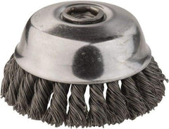 DeWALT - 4" Diam, 5/8-11 Threaded Arbor, Steel Fill Cup Brush - 0.02 Wire Diam, 1-1/8" Trim Length, 9,000 Max RPM - Exact Tool & Supply
