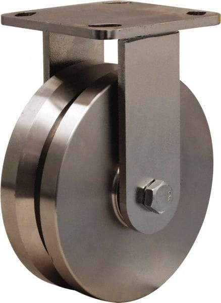 Hamilton - 6" Diam x 2" Wide, Stainless Steel Rigid Caster - 1,200 Lb Capacity, Top Plate Mount, 4" x 4-1/2" Plate, Delrin Bearing - Exact Tool & Supply