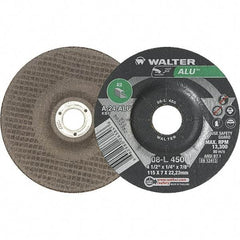 WALTER Surface Technologies - 24 Grit, 4-1/2" Wheel Diam, 1/4" Wheel Thickness, 7/8" Arbor Hole, Type 27 Depressed Center Wheel - Aluminum Oxide, 13,300 Max RPM - Exact Tool & Supply