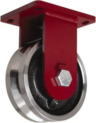 Hamilton - 8" Diam x 3" Wide, Iron Rigid Caster - 5,000 Lb Capacity, Top Plate Mount, 6-1/2" x 7-1/2" Plate, Straight Roller Bearing - Exact Tool & Supply