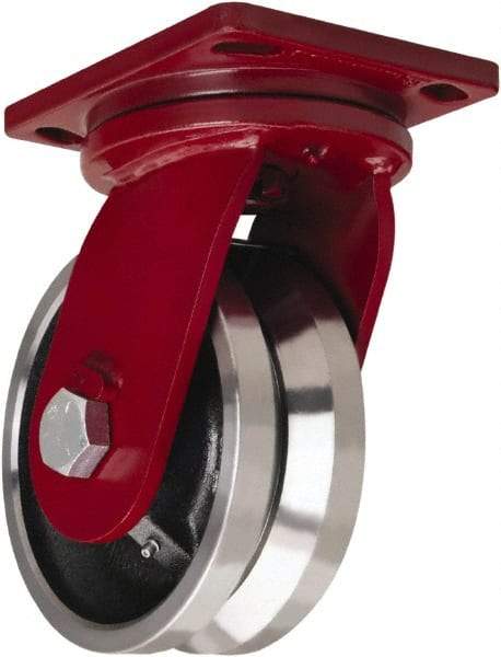 Hamilton - 8" Diam x 4" Wide, Iron Swivel Caster - 6,500 Lb Capacity, Top Plate Mount, 6-1/2" x 7-1/2" Plate, Tapered Roller Bearing - Exact Tool & Supply