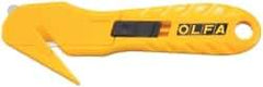 Olfa - Retractable Utility Knife - 1.58" High Carbon Tool Steel Blade, Yellow Nylon-6 Polyamide Handle, 1 Blade Included - Exact Tool & Supply