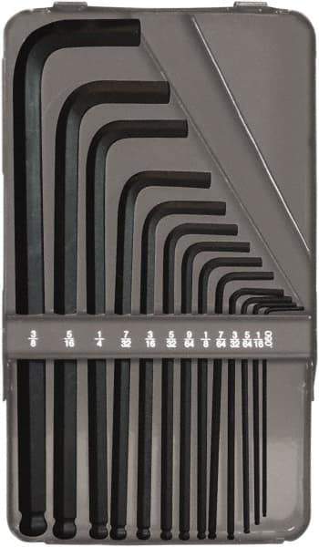 Bondhus - 13 Piece L-Key Ball End Hex Key Set - Hex Range 0.05 to 3/8", 7-1/2" OAL, Protanium High Torque Steel - Exact Tool & Supply