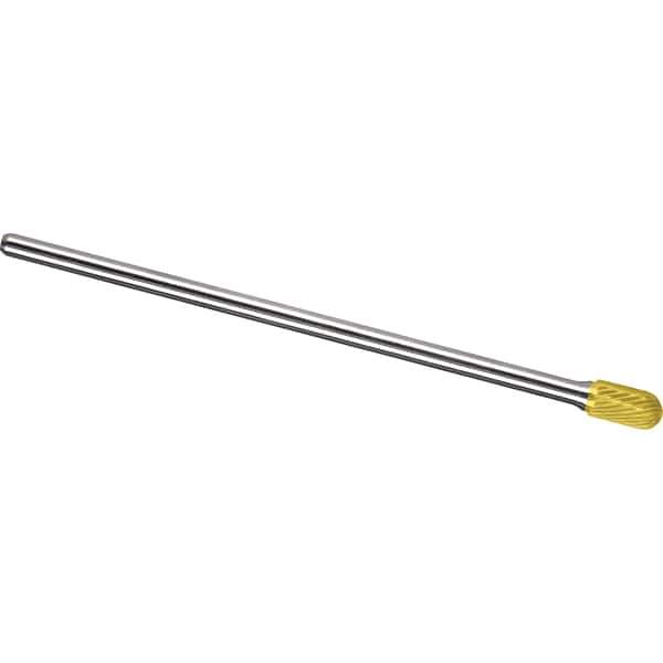 Made in USA - 1/2" Cut Diam, 1/4" Shank Diam, Cylinder with Radius Head Single Cut Burr - Carbide, 1" LOC, 7" OAL - Exact Tool & Supply