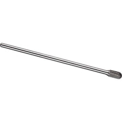 Made in USA - 1/2" Cut Diam, 1/4" Shank Diam, Cylinder with Radius Head Single Cut Burr - Carbide, 1" LOC, 7" OAL - Exact Tool & Supply