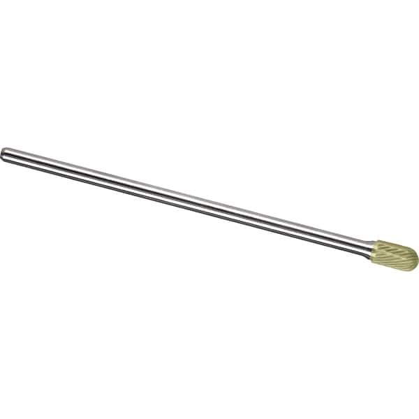 Made in USA - 1/2" Cut Diam, 0.2362" Shank Diam, Cylinder with Radius Head Single Cut Burr - Carbide, 25mm LOC, 175mm OAL - Exact Tool & Supply