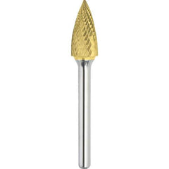 Made in USA - 1/2" Cut Diam, 1/4" Shank Diam, Tree Head Double Cut Burr - Carbide, 1" LOC, 2-3/4" OAL - Exact Tool & Supply