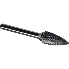 Made in USA - 1/2" Cut Diam, 1/4" Shank Diam, Tree Head Diamond Cut Burr - Carbide, 1" LOC, 2-3/4" OAL - Exact Tool & Supply