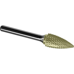 Made in USA - 1/2" Cut Diam, 1/4" Shank Diam, Tree Head Diamond Cut Burr - Carbide, 1" LOC, 2-3/4" OAL - Exact Tool & Supply