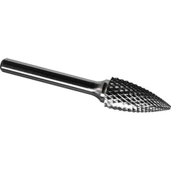 Made in USA - 1/2" Cut Diam, 1/4" Shank Diam, Tree Head Diamond Cut Burr - Carbide, 1" LOC, 2-3/4" OAL - Exact Tool & Supply