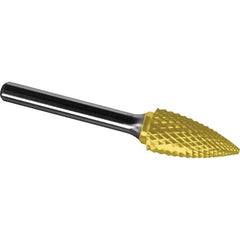 Made in USA - 1/2" Cut Diam, 0.2362" Shank Diam, Tree Head Diamond Cut Burr - Carbide, 19mm LOC, 64mm OAL - Exact Tool & Supply