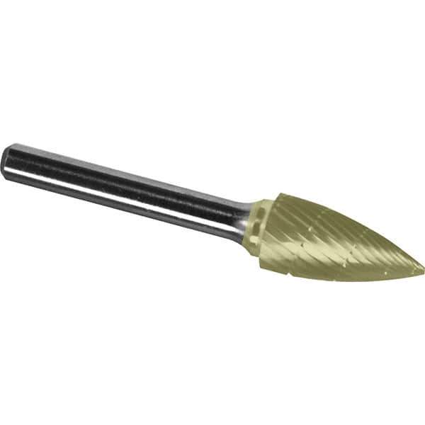 Made in USA - 3/4" Cut Diam, 1/4" Shank Diam, Tree Head Chipbreaker Cut Burr - Carbide, 1" LOC, 2-3/4" OAL - Exact Tool & Supply