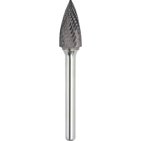 Made in USA - 5/8" Cut Diam, 1/4" Shank Diam, Tree Head Double Cut Burr - Carbide, 1" LOC, 2-3/4" OAL - Exact Tool & Supply