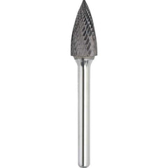 Made in USA - 1/2" Cut Diam, 1/4" Shank Diam, Tree Head Double Cut Burr - Carbide, 1" LOC, 2-3/4" OAL - Exact Tool & Supply