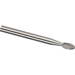 Made in USA - 3/16" Cut Diam, 1/4" Shank Diam, Oval Head Chipbreaker Cut Burr - Carbide, 5/16" LOC, 2" OAL - Exact Tool & Supply
