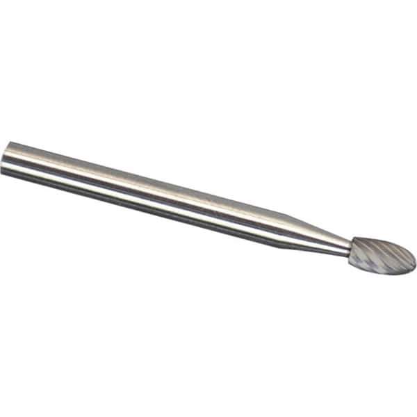 Made in USA - 6mm Cut Diam, 0.2362" Shank Diam, Oval Head Single Cut Burr - Carbide, 9.5mm LOC, 50mm OAL - Exact Tool & Supply