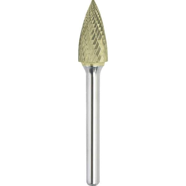 Made in USA - 3/4" Cut Diam, 1/4" Shank Diam, Tree Head Double Cut Burr - Carbide, 1" LOC, 2-3/4" OAL - Exact Tool & Supply