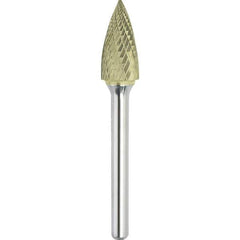 Made in USA - 1/2" Cut Diam, 1/4" Shank Diam, Tree Head Double Cut Burr - Carbide, 1" LOC, 2-3/4" OAL - Exact Tool & Supply