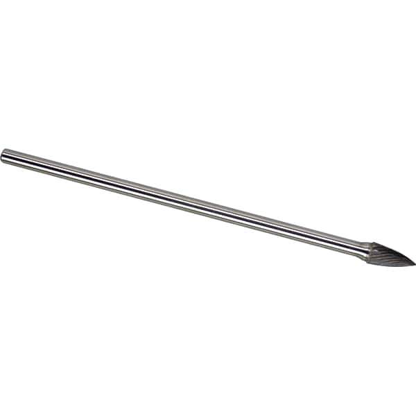 Made in USA - 1/2" Cut Diam, 0.2362" Shank Diam, Tree Head Single Cut Burr - Carbide, 25mm LOC, 175mm OAL - Exact Tool & Supply