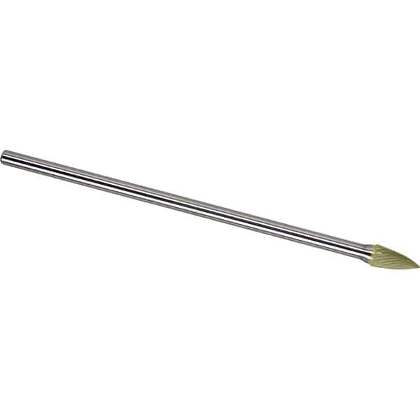 Made in USA - 1/2" Cut Diam, 1/4" Shank Diam, Tree Head Single Cut Burr - Carbide, 1" LOC, 6-3/4" OAL - Exact Tool & Supply