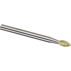 Made in USA - 1/8" Cut Diam, 1/8" Shank Diam, Tree Head Single Cut Burr - Carbide, 1/2" LOC, 3" OAL - Exact Tool & Supply