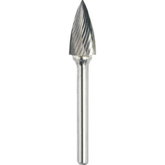 Made in USA - 9.5mm Cut Diam, 0.2362" Shank Diam, Tree Head Single Cut Burr - Carbide, 19mm LOC, 64mm OAL - Exact Tool & Supply