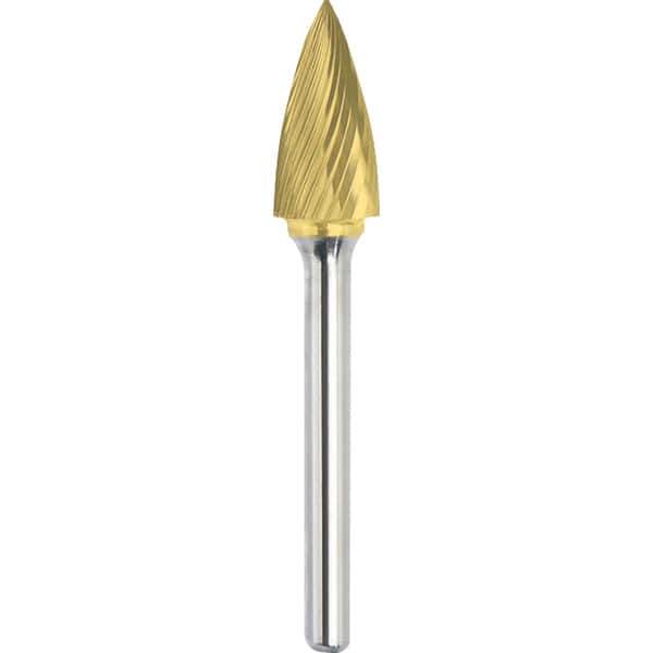 Made in USA - 6.3mm Cut Diam, 0.1181" Shank Diam, Tree Head Single Cut Burr - Carbide, 12.7mm LOC, 50mm OAL - Exact Tool & Supply