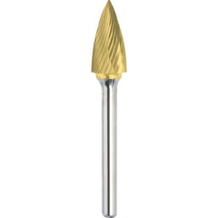 Made in USA - 1/4" Cut Diam, 1/8" Shank Diam, Tree Head Single Cut Burr - Carbide, 1/2" LOC, 2" OAL - Exact Tool & Supply