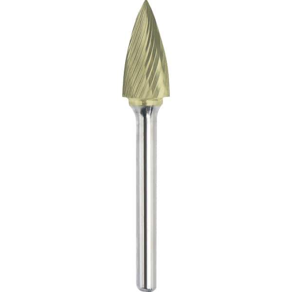Made in USA - 1/4" Cut Diam, 1/8" Shank Diam, Tree Head Single Cut Burr - Carbide, 1/2" LOC, 2" OAL - Exact Tool & Supply