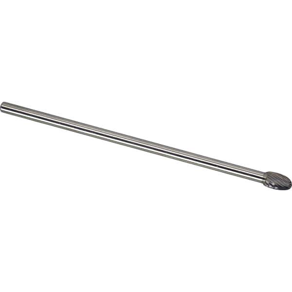 Made in USA - 1/2" Cut Diam, 1/4" Shank Diam, Oval Head Single Cut Burr - Carbide, 7/8" LOC, 6-7/8" OAL - Exact Tool & Supply