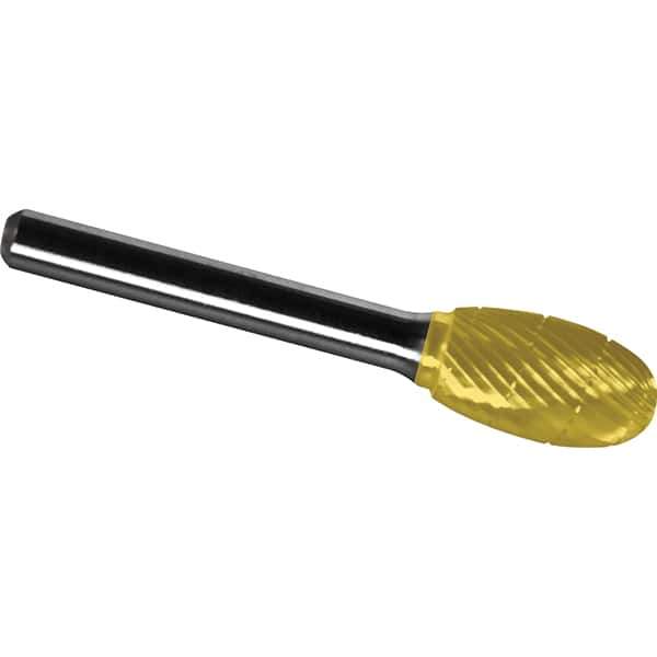 Made in USA - 1/2" Cut Diam, 1/4" Shank Diam, Oval Head Chipbreaker Cut Burr - Carbide, 7/8" LOC, 2-5/8" OAL - Exact Tool & Supply
