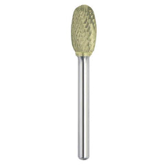 Made in USA - 1/2" Cut Diam, 1/4" Shank Diam, Oval Head Double Cut Burr - Carbide, 7/8" LOC, 2-5/8" OAL - Exact Tool & Supply