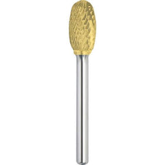 Made in USA - 1/2" Cut Diam, 1/4" Shank Diam, Oval Head Double Cut Burr - Carbide, 7/8" LOC, 2-5/8" OAL - Exact Tool & Supply