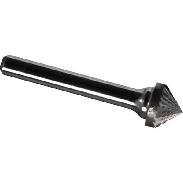 Made in USA - 1/4" Cut Diam, 1/4" Shank Diam, Cone Head Diamond Cut Burr - Carbide, 1/8" LOC, 2" OAL - Exact Tool & Supply