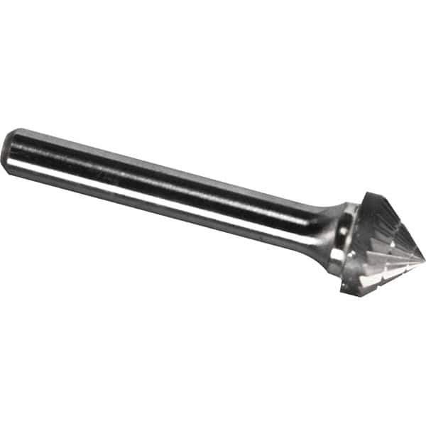 Made in USA - 7/16" Cut Diam, 1/4" Shank Diam, Cone Head Chipbreaker Cut Burr - Carbide, 1/4" LOC, 2" OAL - Exact Tool & Supply